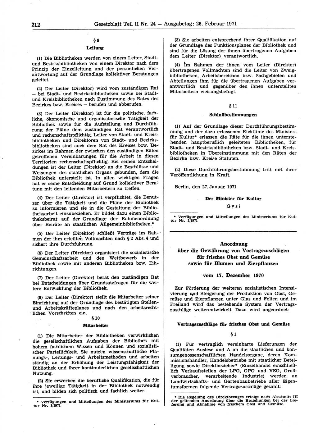Gesetzblatt (GBl.) der Deutschen Demokratischen Republik (DDR) Teil ⅠⅠ 1971, Seite 212 (GBl. DDR ⅠⅠ 1971, S. 212)