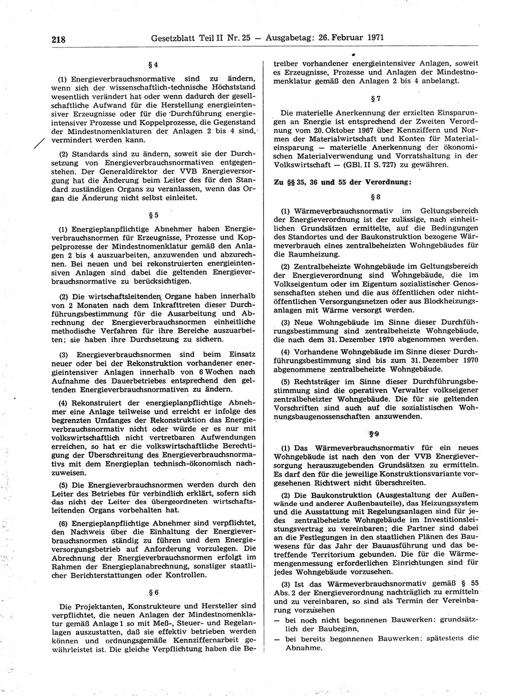 Gesetzblatt (GBl.) der Deutschen Demokratischen Republik (DDR) Teil ⅠⅠ 1971, Seite 218 (GBl. DDR ⅠⅠ 1971, S. 218)