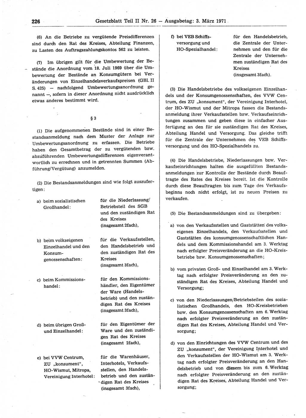 Gesetzblatt (GBl.) der Deutschen Demokratischen Republik (DDR) Teil ⅠⅠ 1971, Seite 226 (GBl. DDR ⅠⅠ 1971, S. 226)