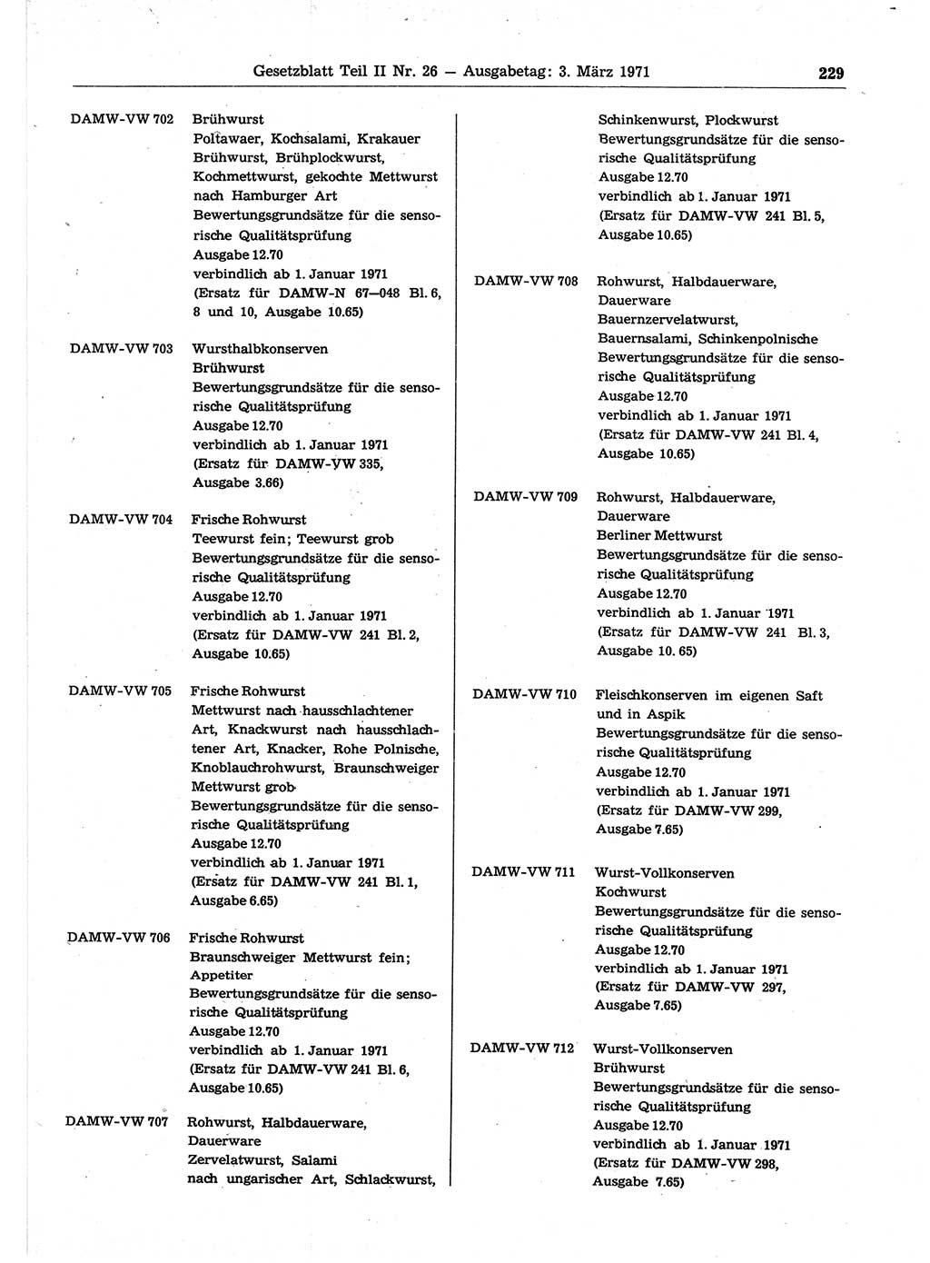 Gesetzblatt (GBl.) der Deutschen Demokratischen Republik (DDR) Teil ⅠⅠ 1971, Seite 229 (GBl. DDR ⅠⅠ 1971, S. 229)