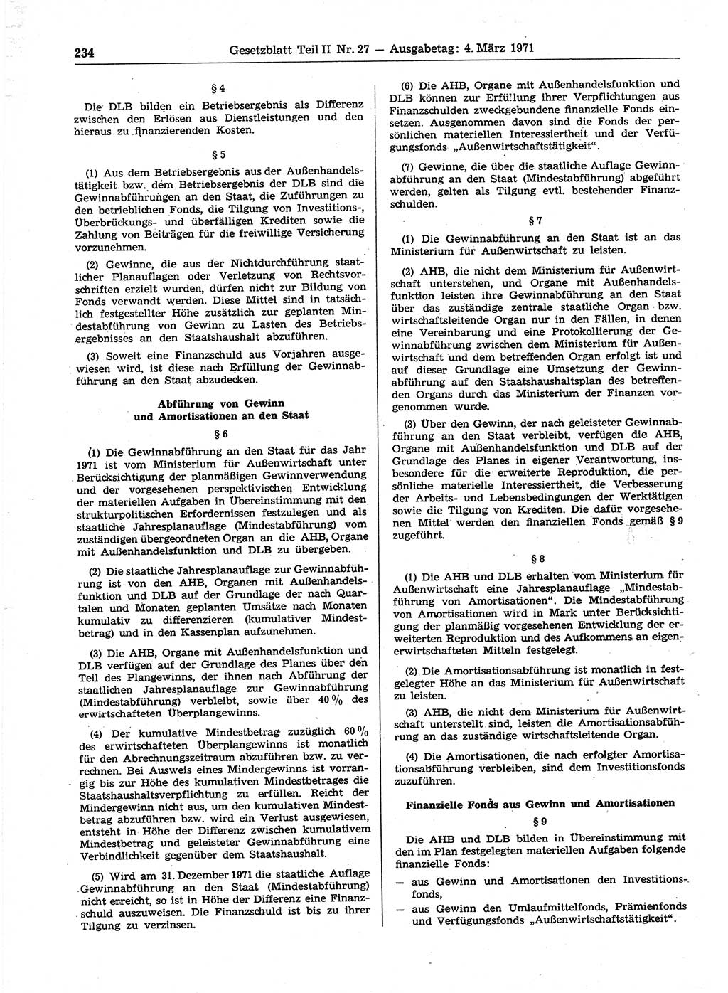 Gesetzblatt (GBl.) der Deutschen Demokratischen Republik (DDR) Teil ⅠⅠ 1971, Seite 234 (GBl. DDR ⅠⅠ 1971, S. 234)