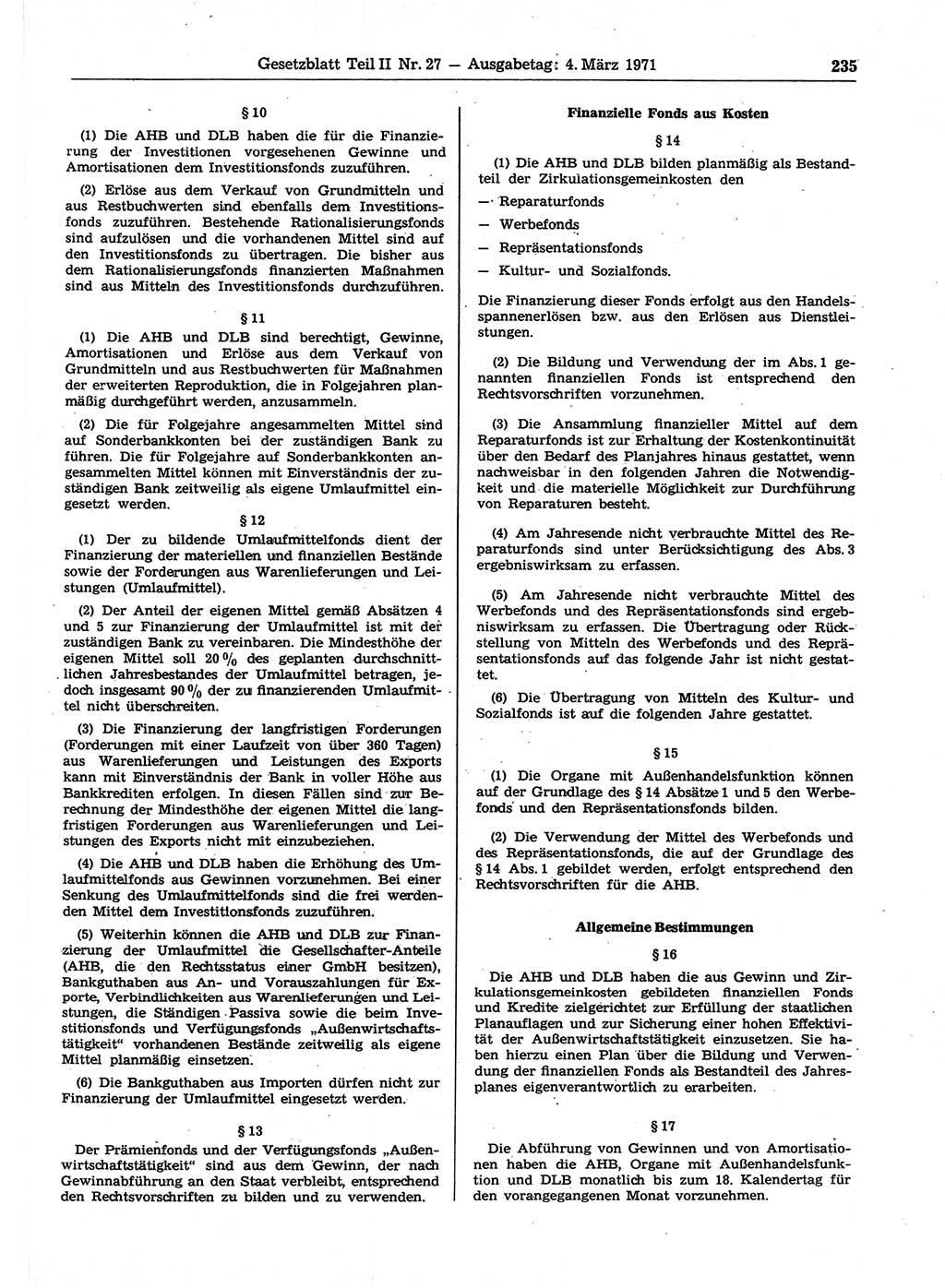 Gesetzblatt (GBl.) der Deutschen Demokratischen Republik (DDR) Teil ⅠⅠ 1971, Seite 235 (GBl. DDR ⅠⅠ 1971, S. 235)