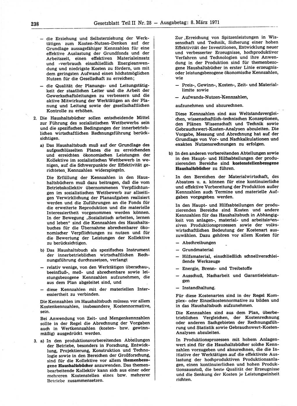 Gesetzblatt (GBl.) der Deutschen Demokratischen Republik (DDR) Teil ⅠⅠ 1971, Seite 238 (GBl. DDR ⅠⅠ 1971, S. 238)