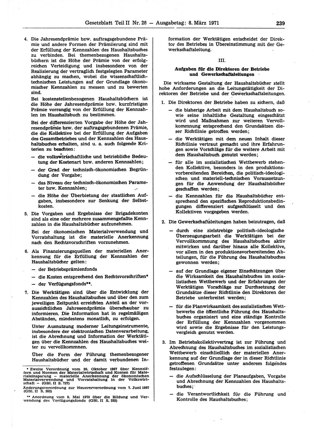 Gesetzblatt (GBl.) der Deutschen Demokratischen Republik (DDR) Teil ⅠⅠ 1971, Seite 239 (GBl. DDR ⅠⅠ 1971, S. 239)