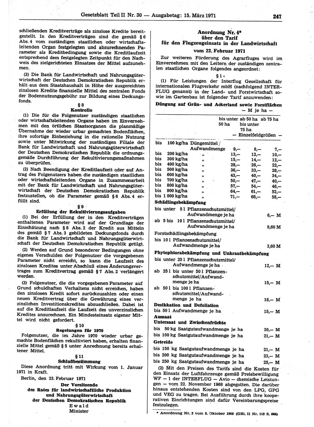 Gesetzblatt (GBl.) der Deutschen Demokratischen Republik (DDR) Teil ⅠⅠ 1971, Seite 247 (GBl. DDR ⅠⅠ 1971, S. 247)