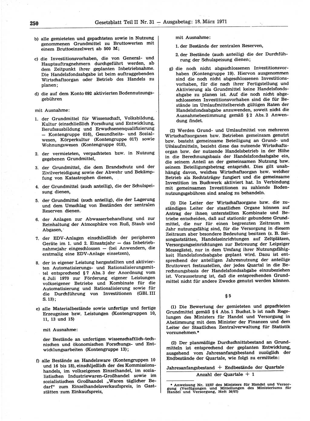 Gesetzblatt (GBl.) der Deutschen Demokratischen Republik (DDR) Teil ⅠⅠ 1971, Seite 250 (GBl. DDR ⅠⅠ 1971, S. 250)