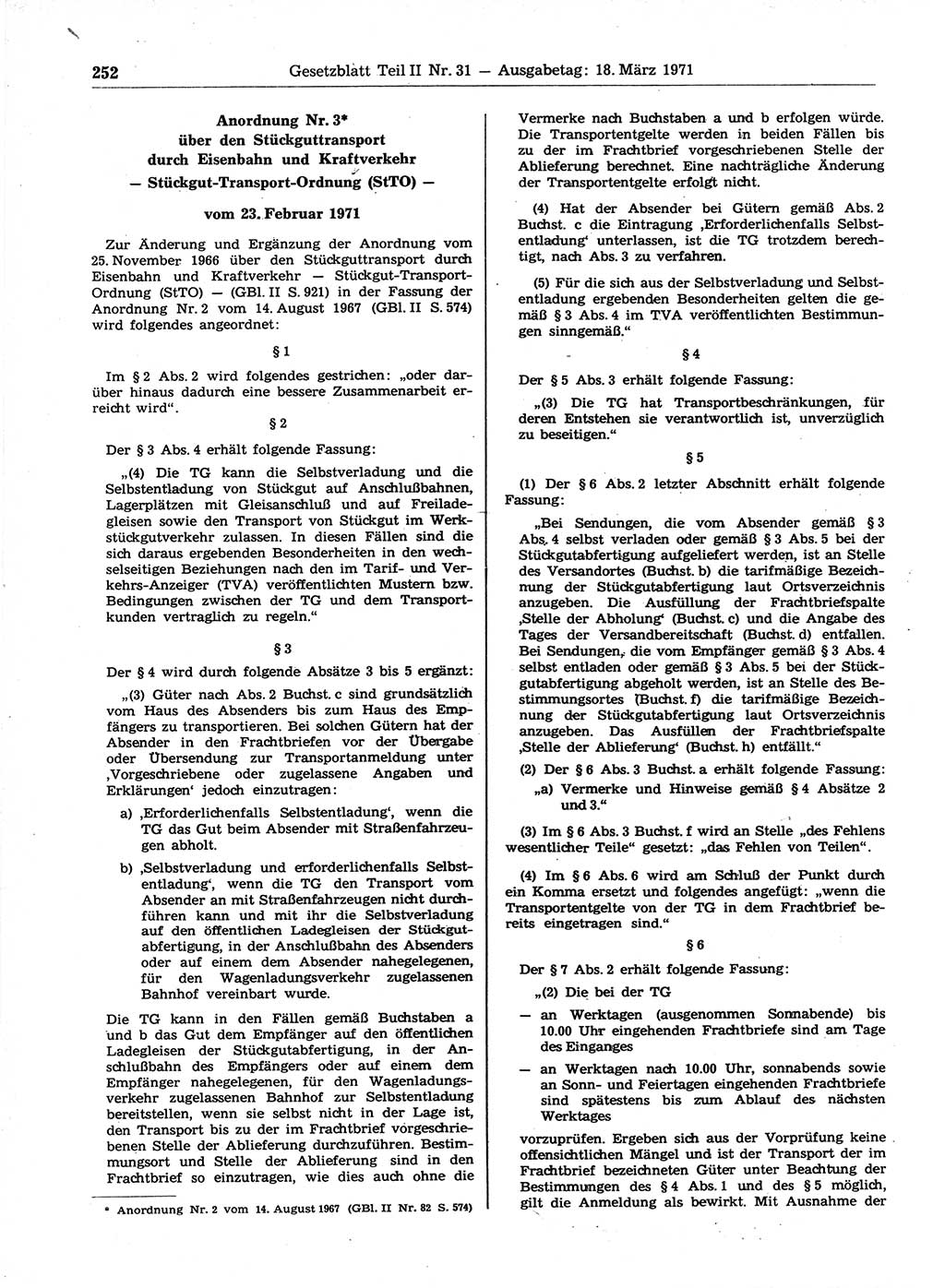 Gesetzblatt (GBl.) der Deutschen Demokratischen Republik (DDR) Teil ⅠⅠ 1971, Seite 252 (GBl. DDR ⅠⅠ 1971, S. 252)
