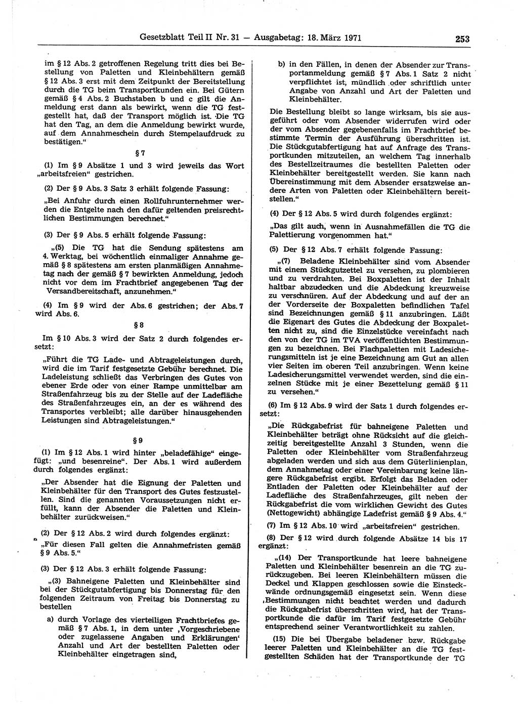 Gesetzblatt (GBl.) der Deutschen Demokratischen Republik (DDR) Teil ⅠⅠ 1971, Seite 253 (GBl. DDR ⅠⅠ 1971, S. 253)