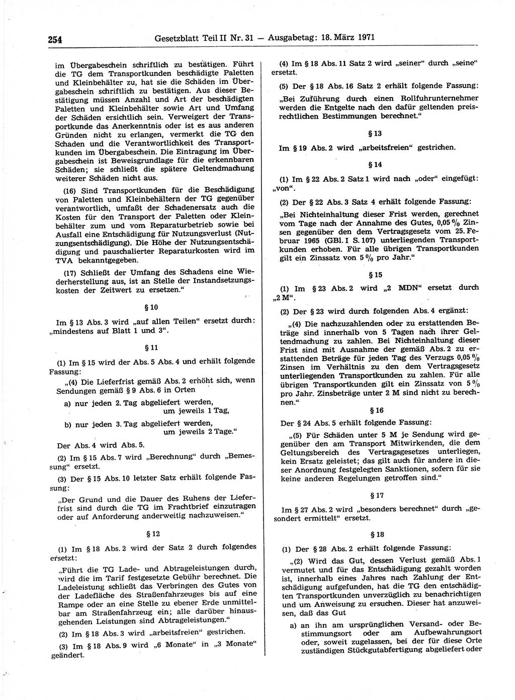 Gesetzblatt (GBl.) der Deutschen Demokratischen Republik (DDR) Teil ⅠⅠ 1971, Seite 254 (GBl. DDR ⅠⅠ 1971, S. 254)