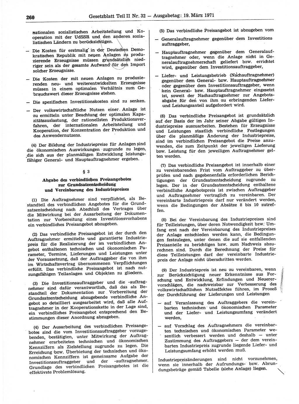 Gesetzblatt (GBl.) der Deutschen Demokratischen Republik (DDR) Teil ⅠⅠ 1971, Seite 260 (GBl. DDR ⅠⅠ 1971, S. 260)