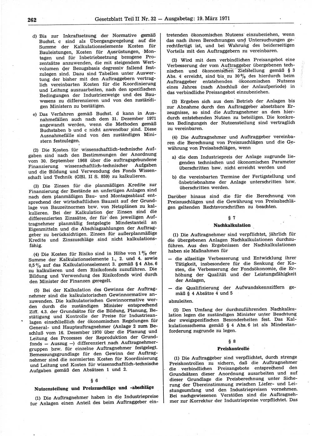 Gesetzblatt (GBl.) der Deutschen Demokratischen Republik (DDR) Teil ⅠⅠ 1971, Seite 262 (GBl. DDR ⅠⅠ 1971, S. 262)