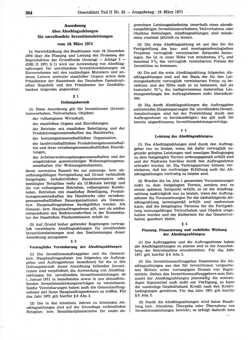 Gesetzblatt (GBl.) der Deutschen Demokratischen Republik (DDR) Teil ⅠⅠ 1971, Seite 264 (GBl. DDR ⅠⅠ 1971, S. 264)