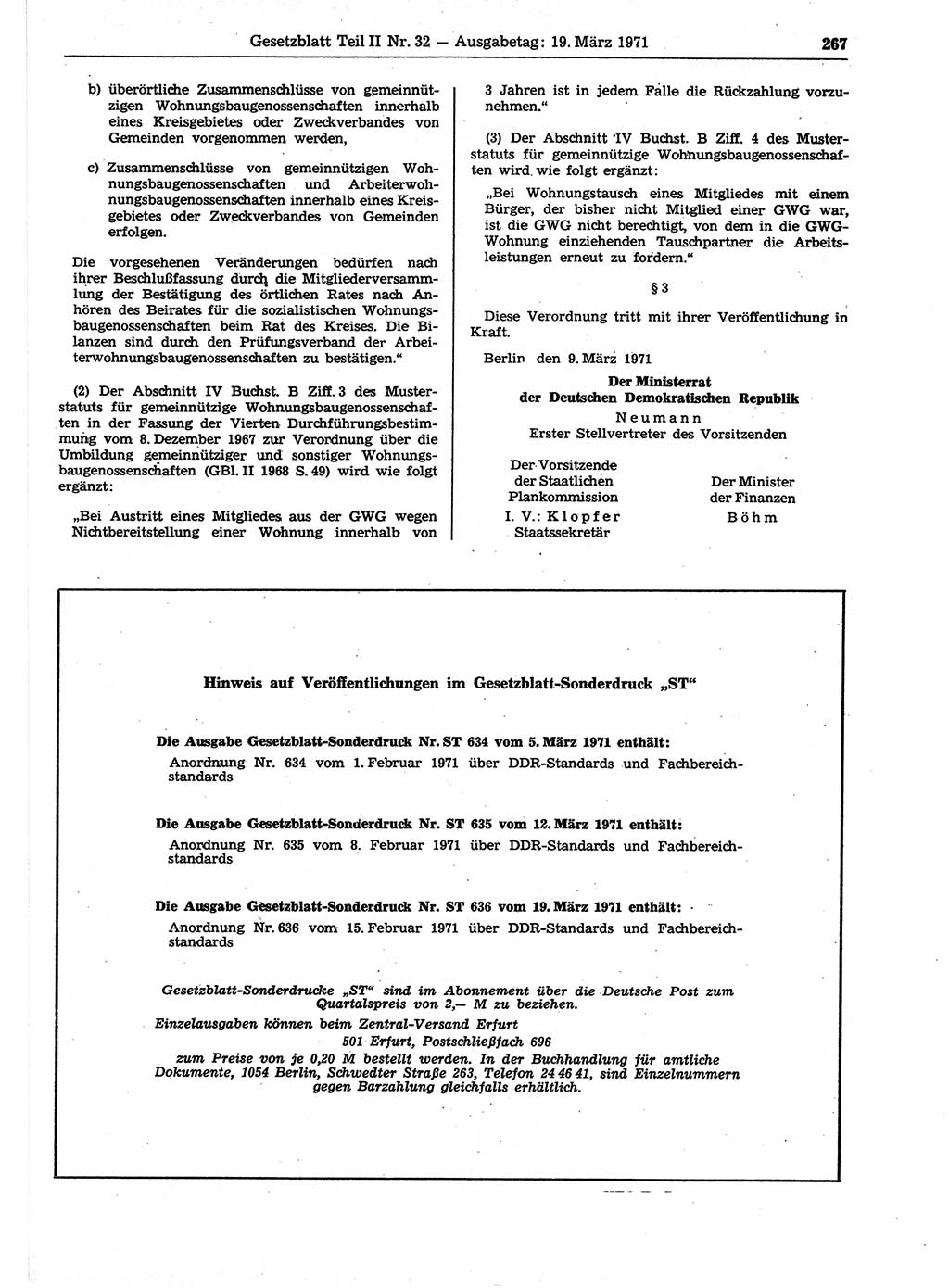 Gesetzblatt (GBl.) der Deutschen Demokratischen Republik (DDR) Teil ⅠⅠ 1971, Seite 267 (GBl. DDR ⅠⅠ 1971, S. 267)
