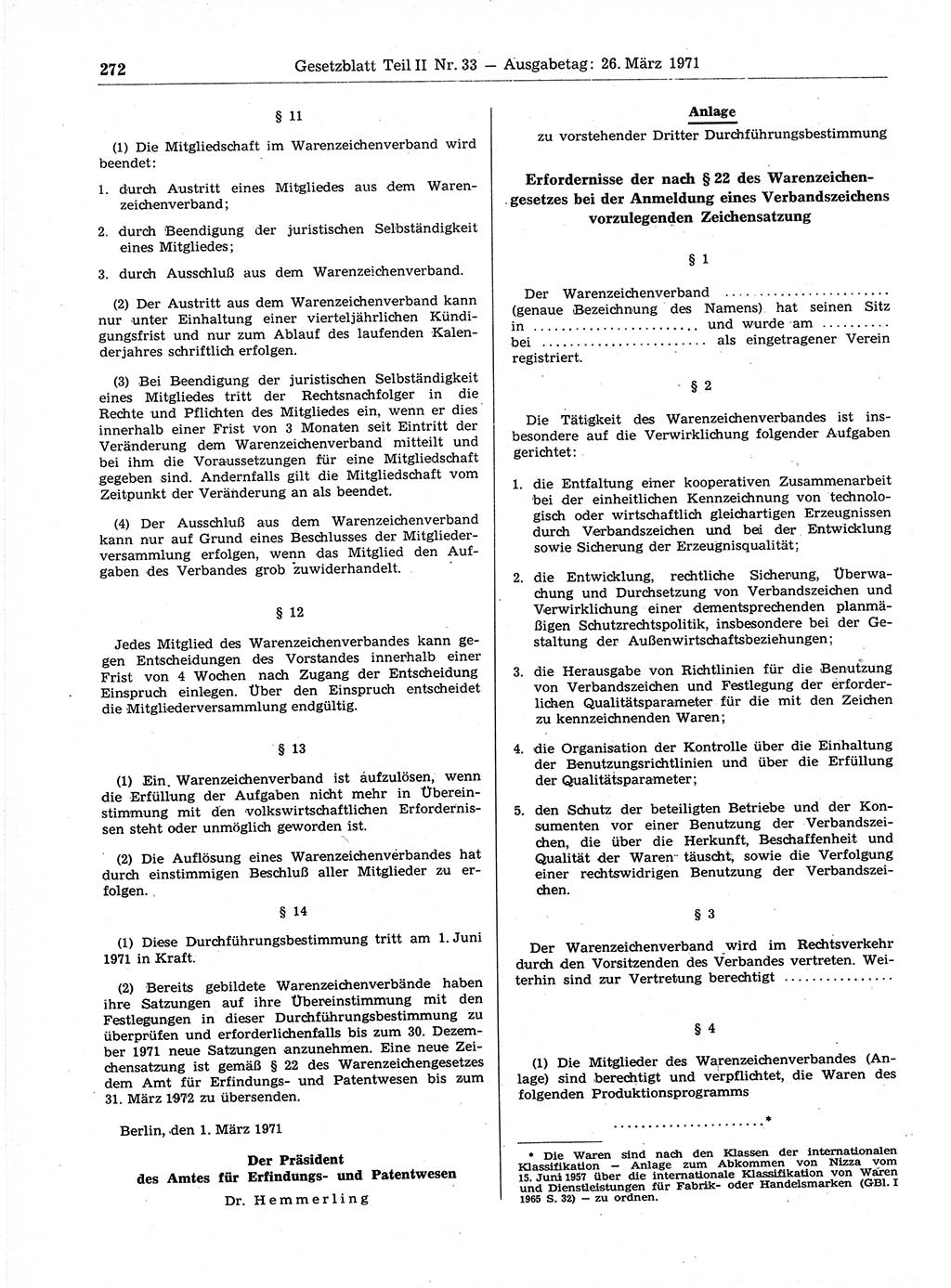 Gesetzblatt (GBl.) der Deutschen Demokratischen Republik (DDR) Teil ⅠⅠ 1971, Seite 272 (GBl. DDR ⅠⅠ 1971, S. 272)
