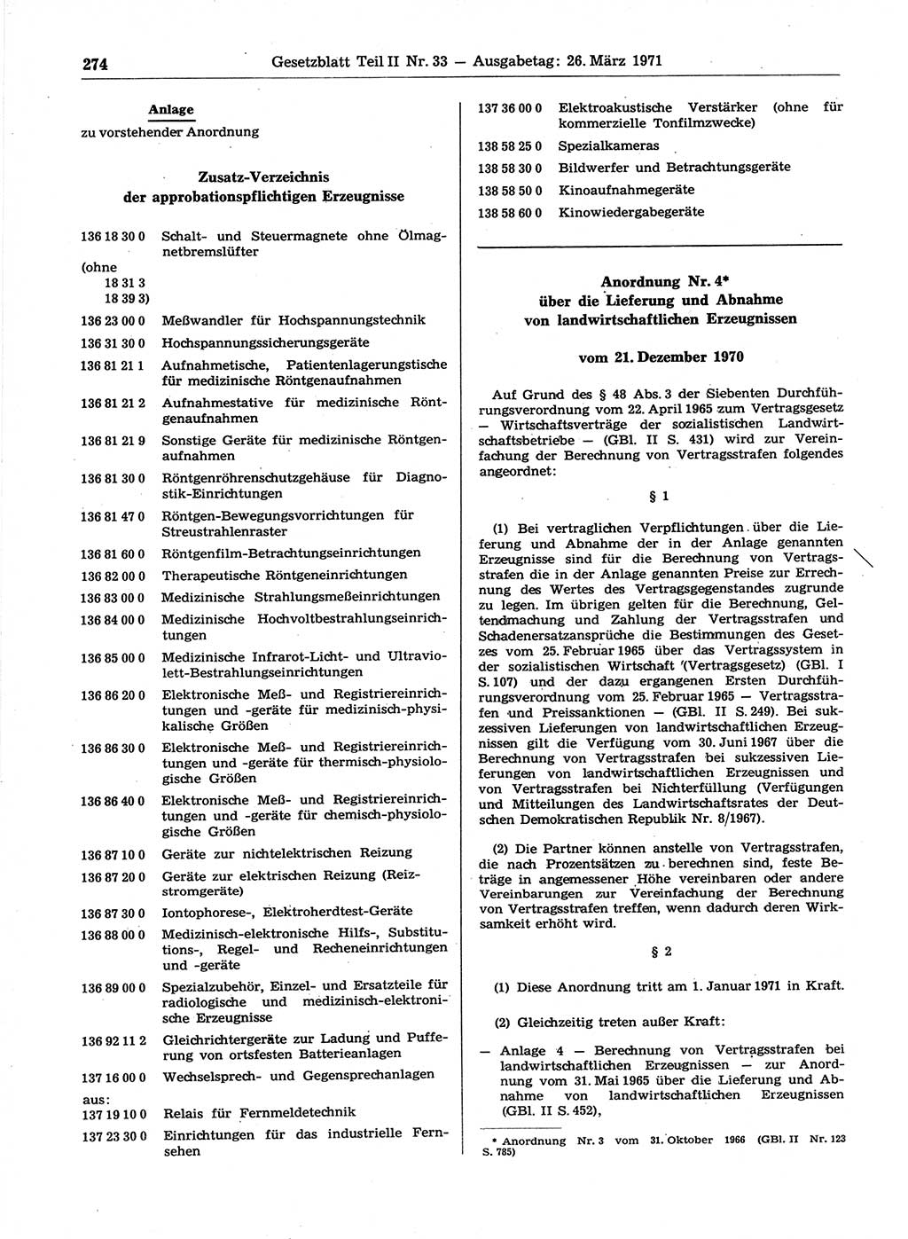 Gesetzblatt (GBl.) der Deutschen Demokratischen Republik (DDR) Teil ⅠⅠ 1971, Seite 274 (GBl. DDR ⅠⅠ 1971, S. 274)