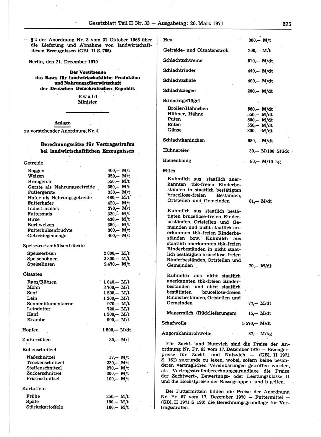 Gesetzblatt (GBl.) der Deutschen Demokratischen Republik (DDR) Teil ⅠⅠ 1971, Seite 275 (GBl. DDR ⅠⅠ 1971, S. 275)