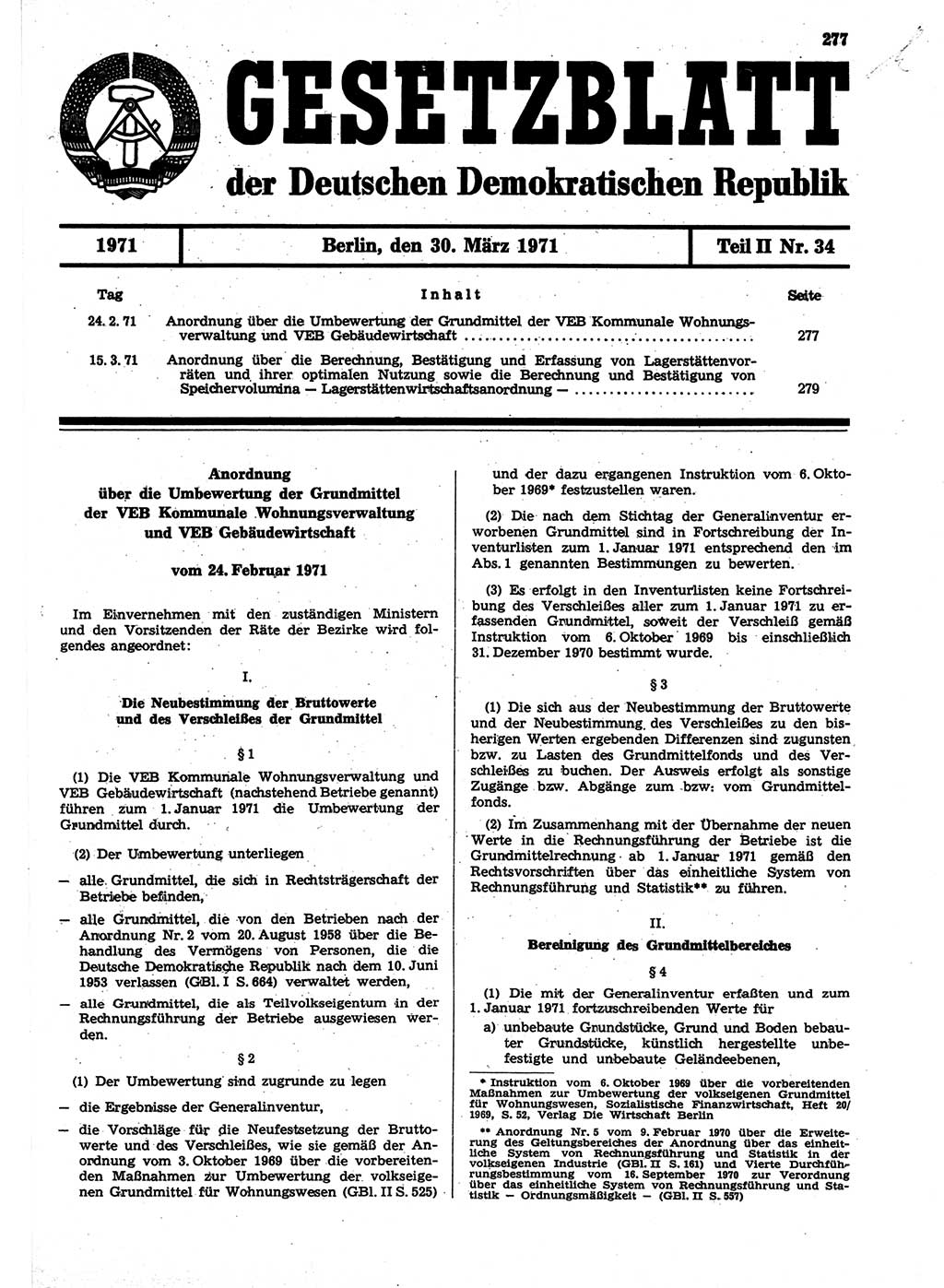 Gesetzblatt (GBl.) der Deutschen Demokratischen Republik (DDR) Teil ⅠⅠ 1971, Seite 277 (GBl. DDR ⅠⅠ 1971, S. 277)