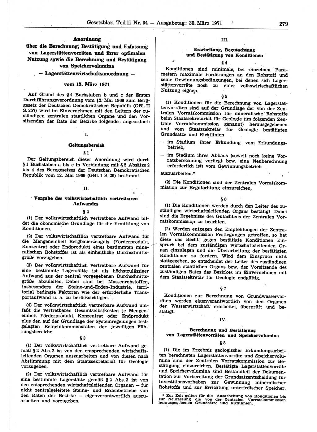 Gesetzblatt (GBl.) der Deutschen Demokratischen Republik (DDR) Teil ⅠⅠ 1971, Seite 279 (GBl. DDR ⅠⅠ 1971, S. 279)
