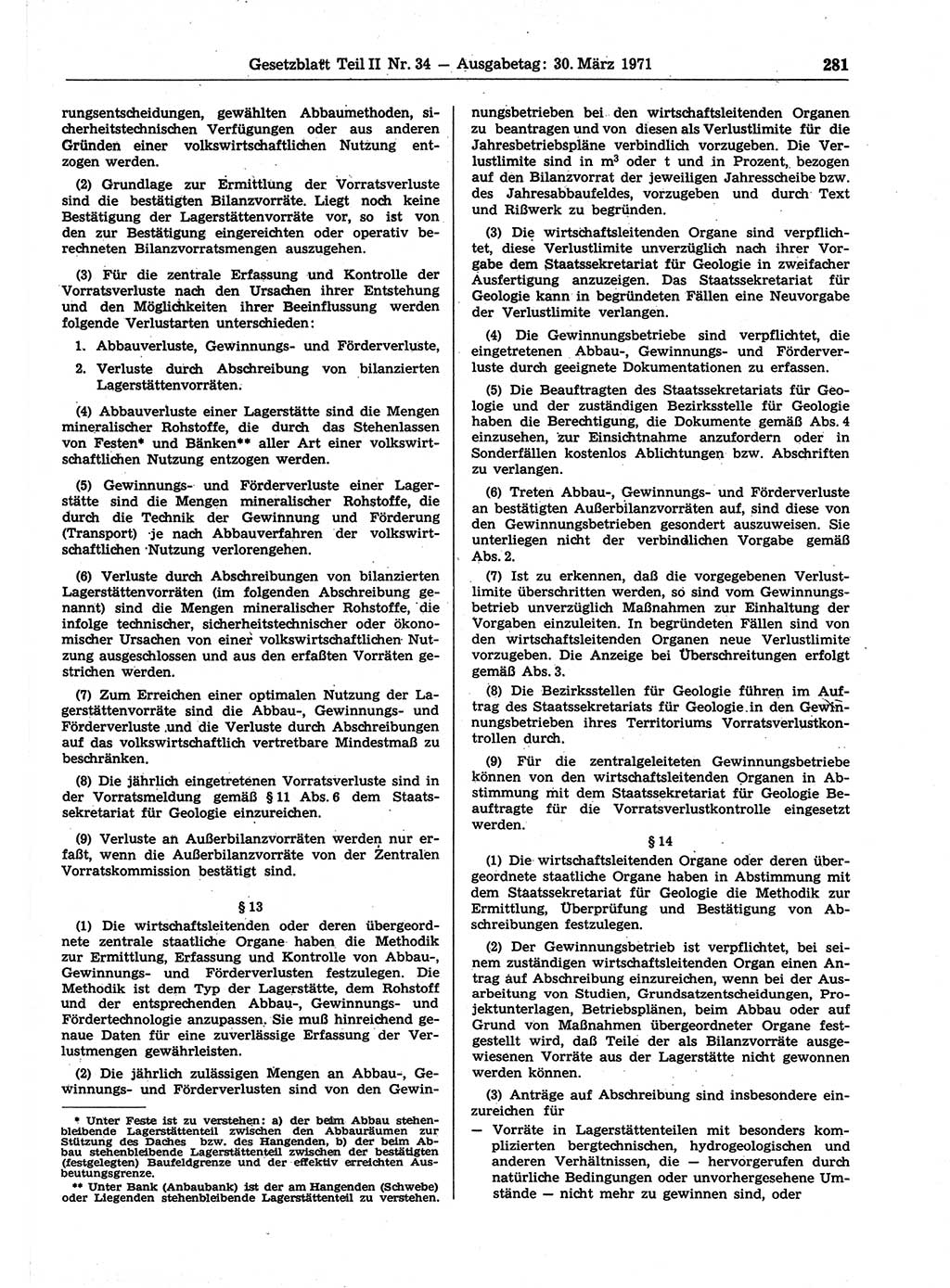 Gesetzblatt (GBl.) der Deutschen Demokratischen Republik (DDR) Teil ⅠⅠ 1971, Seite 281 (GBl. DDR ⅠⅠ 1971, S. 281)