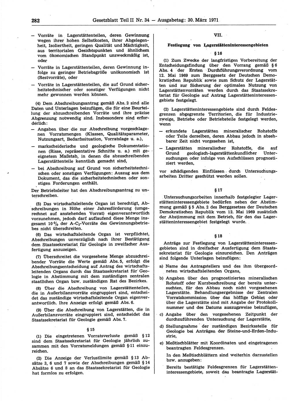 Gesetzblatt (GBl.) der Deutschen Demokratischen Republik (DDR) Teil ⅠⅠ 1971, Seite 282 (GBl. DDR ⅠⅠ 1971, S. 282)
