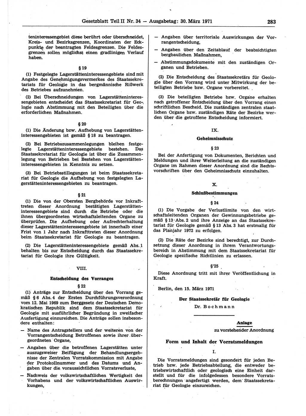 Gesetzblatt (GBl.) der Deutschen Demokratischen Republik (DDR) Teil ⅠⅠ 1971, Seite 283 (GBl. DDR ⅠⅠ 1971, S. 283)