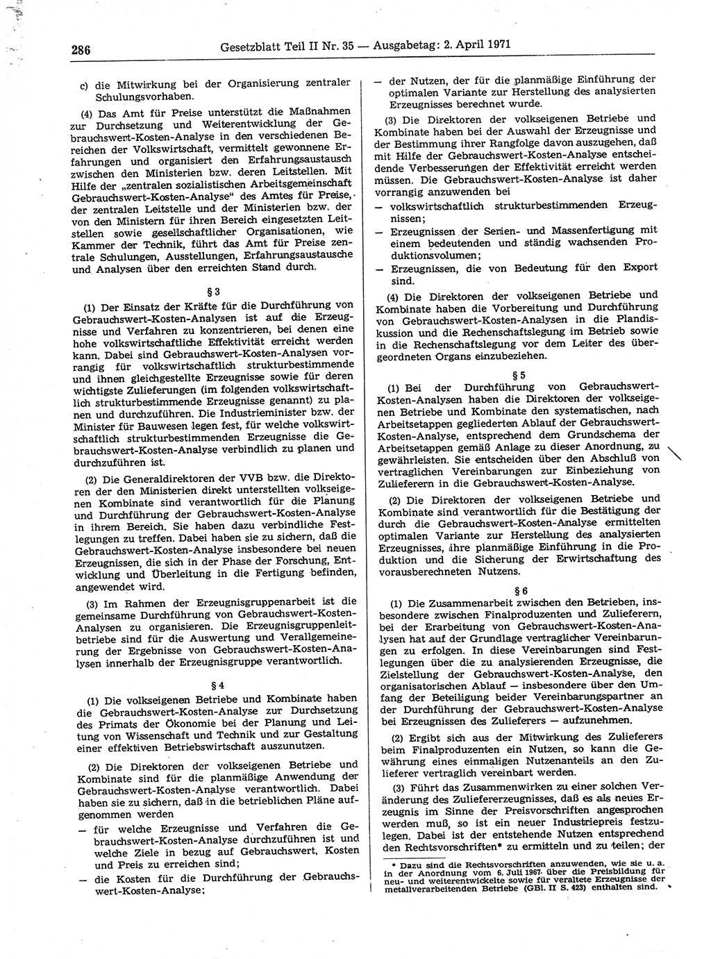 Gesetzblatt (GBl.) der Deutschen Demokratischen Republik (DDR) Teil ⅠⅠ 1971, Seite 286 (GBl. DDR ⅠⅠ 1971, S. 286)