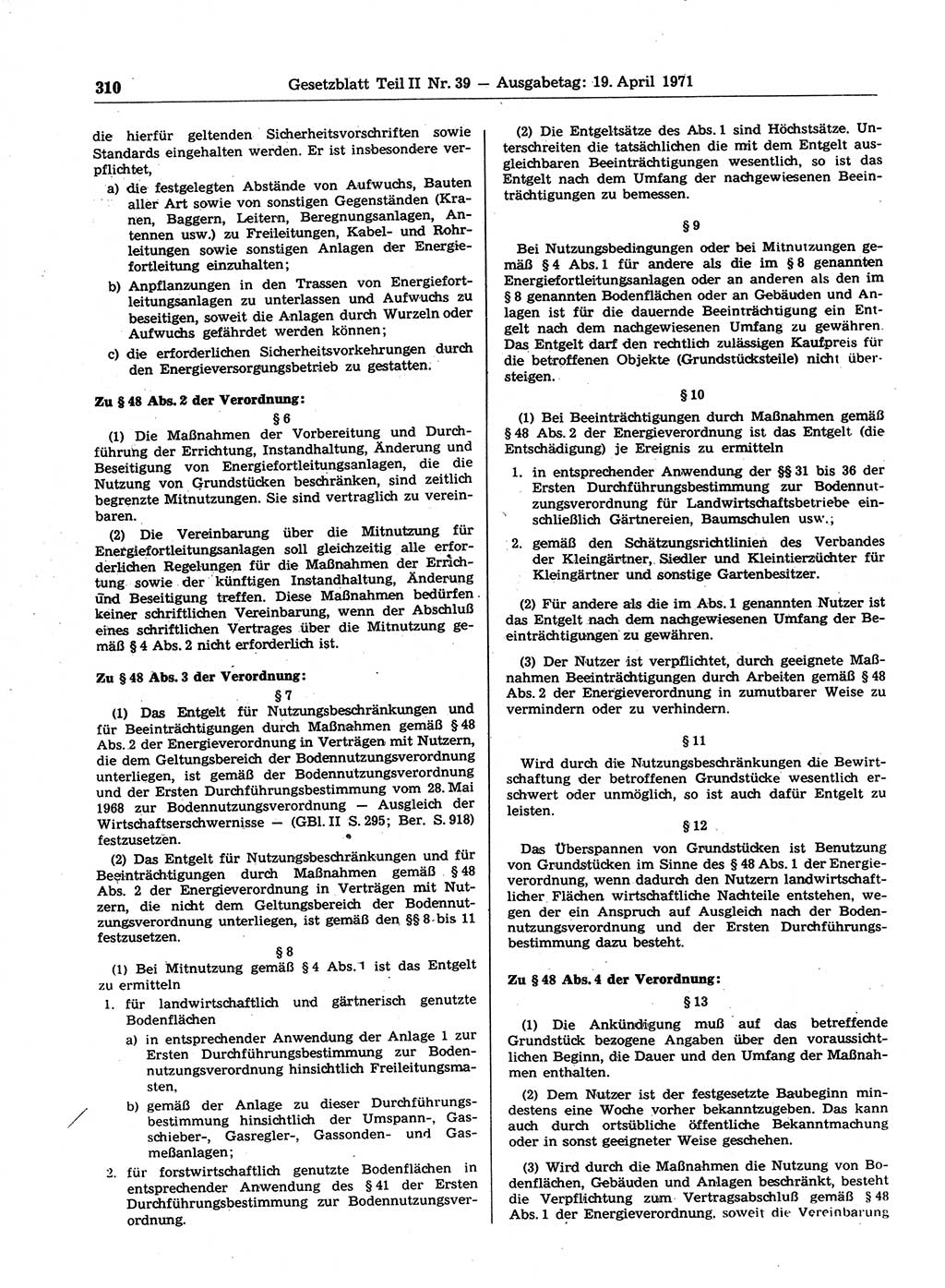 Gesetzblatt (GBl.) der Deutschen Demokratischen Republik (DDR) Teil ⅠⅠ 1971, Seite 310 (GBl. DDR ⅠⅠ 1971, S. 310)
