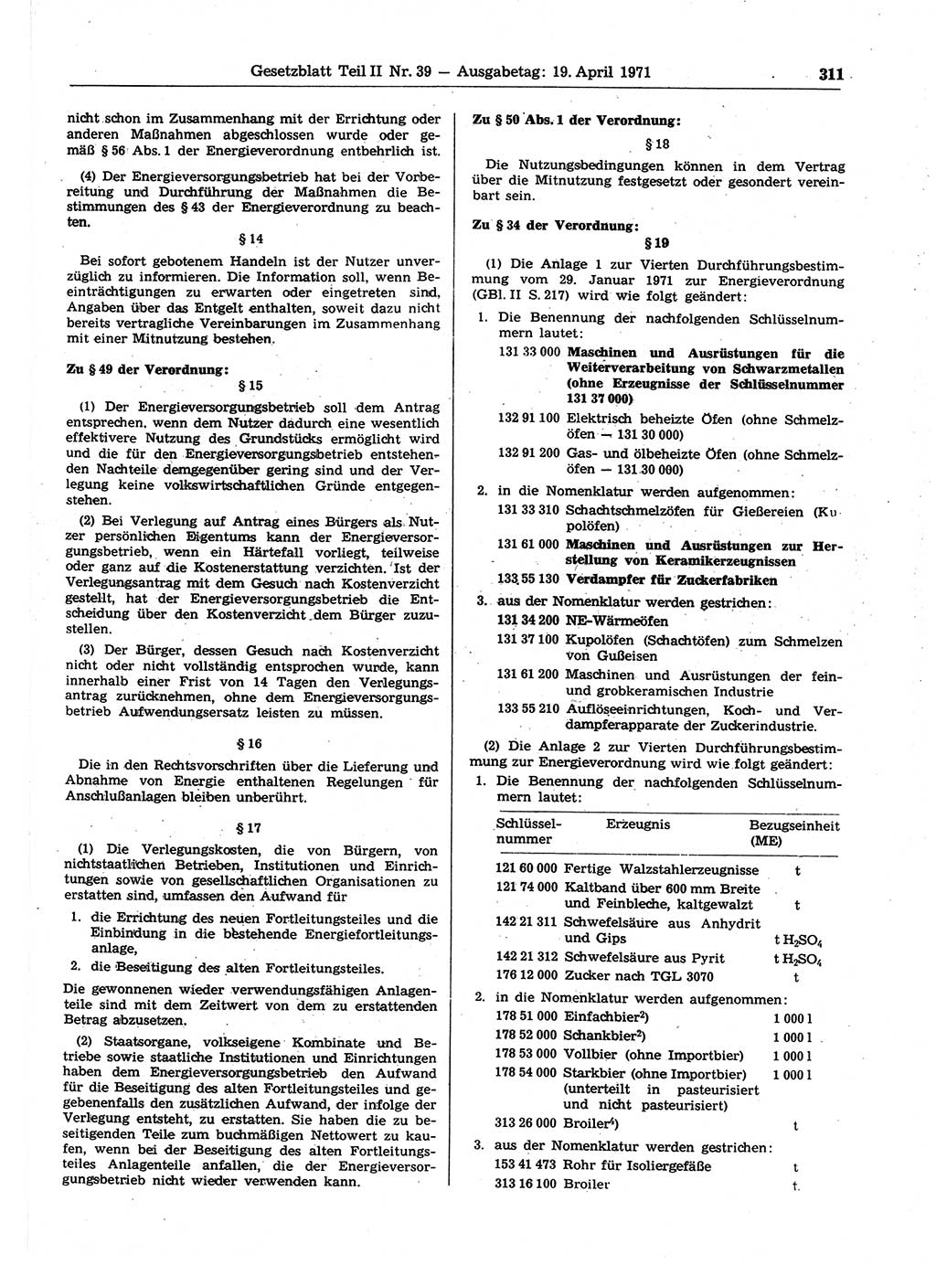 Gesetzblatt (GBl.) der Deutschen Demokratischen Republik (DDR) Teil ⅠⅠ 1971, Seite 311 (GBl. DDR ⅠⅠ 1971, S. 311)