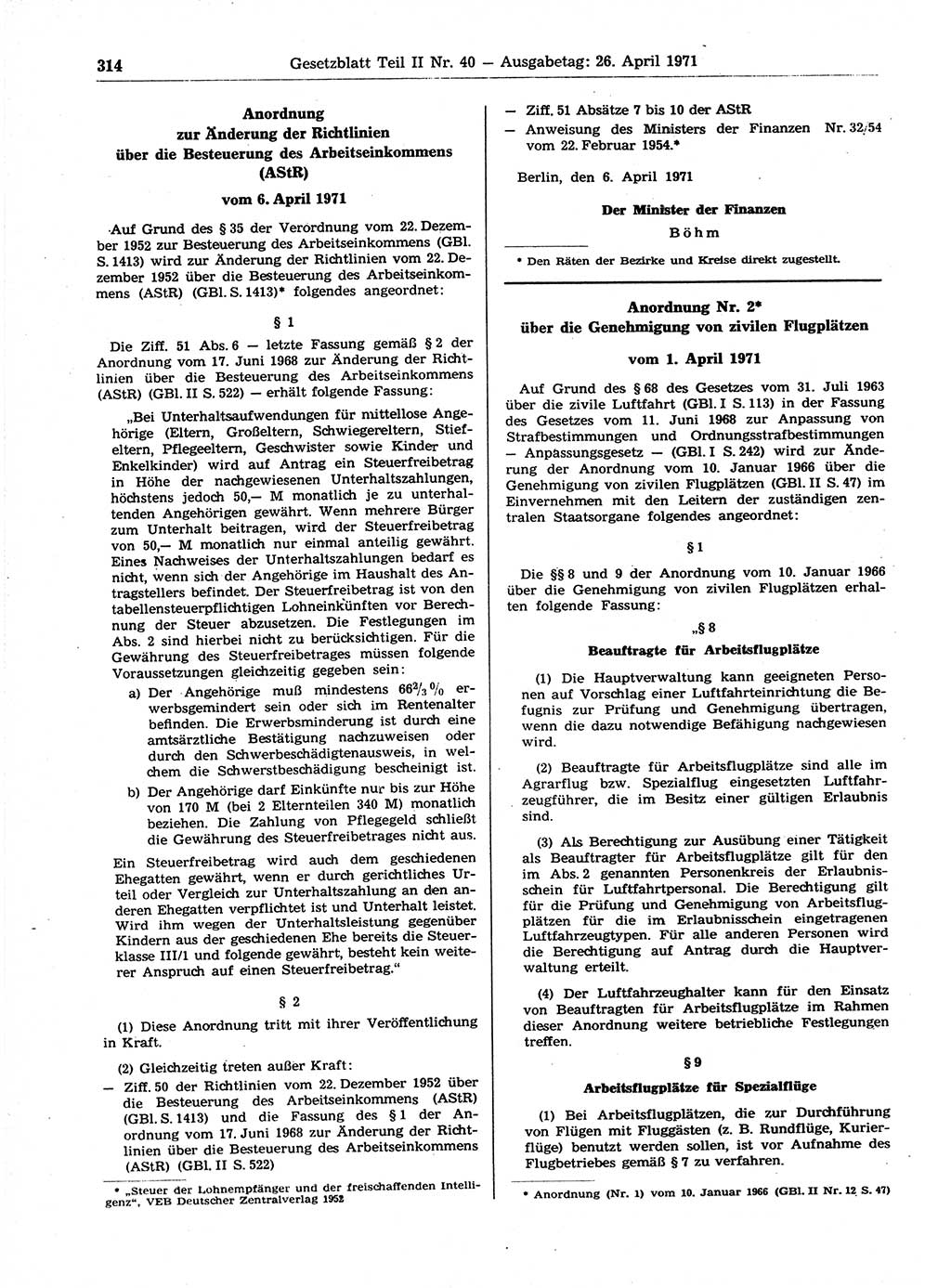 Gesetzblatt (GBl.) der Deutschen Demokratischen Republik (DDR) Teil ⅠⅠ 1971, Seite 314 (GBl. DDR ⅠⅠ 1971, S. 314)