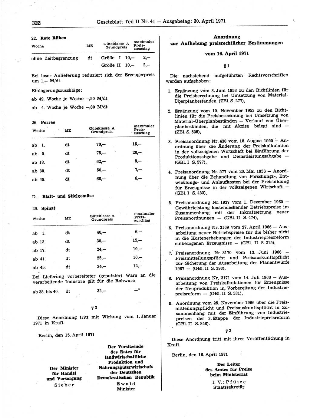 Gesetzblatt (GBl.) der Deutschen Demokratischen Republik (DDR) Teil ⅠⅠ 1971, Seite 322 (GBl. DDR ⅠⅠ 1971, S. 322)
