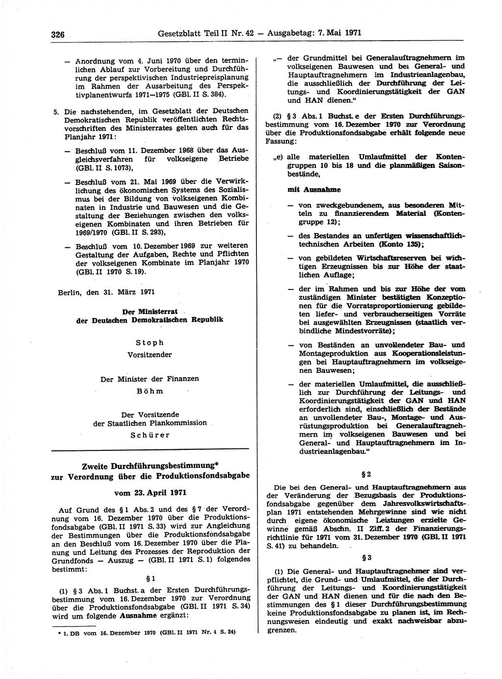 Gesetzblatt (GBl.) der Deutschen Demokratischen Republik (DDR) Teil ⅠⅠ 1971, Seite 326 (GBl. DDR ⅠⅠ 1971, S. 326)