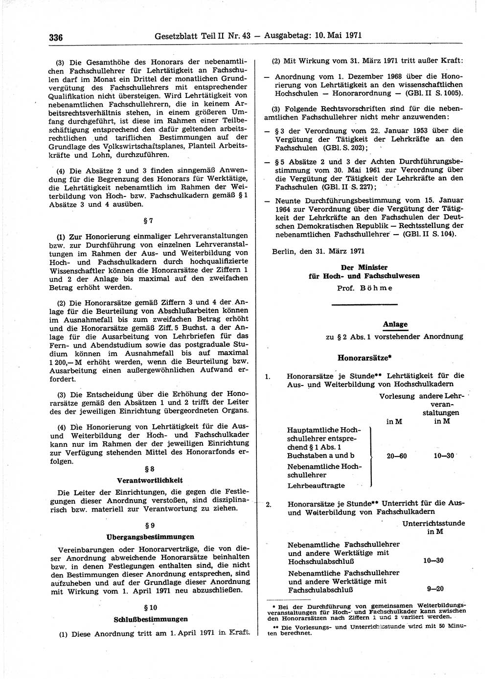 Gesetzblatt (GBl.) der Deutschen Demokratischen Republik (DDR) Teil ⅠⅠ 1971, Seite 336 (GBl. DDR ⅠⅠ 1971, S. 336)