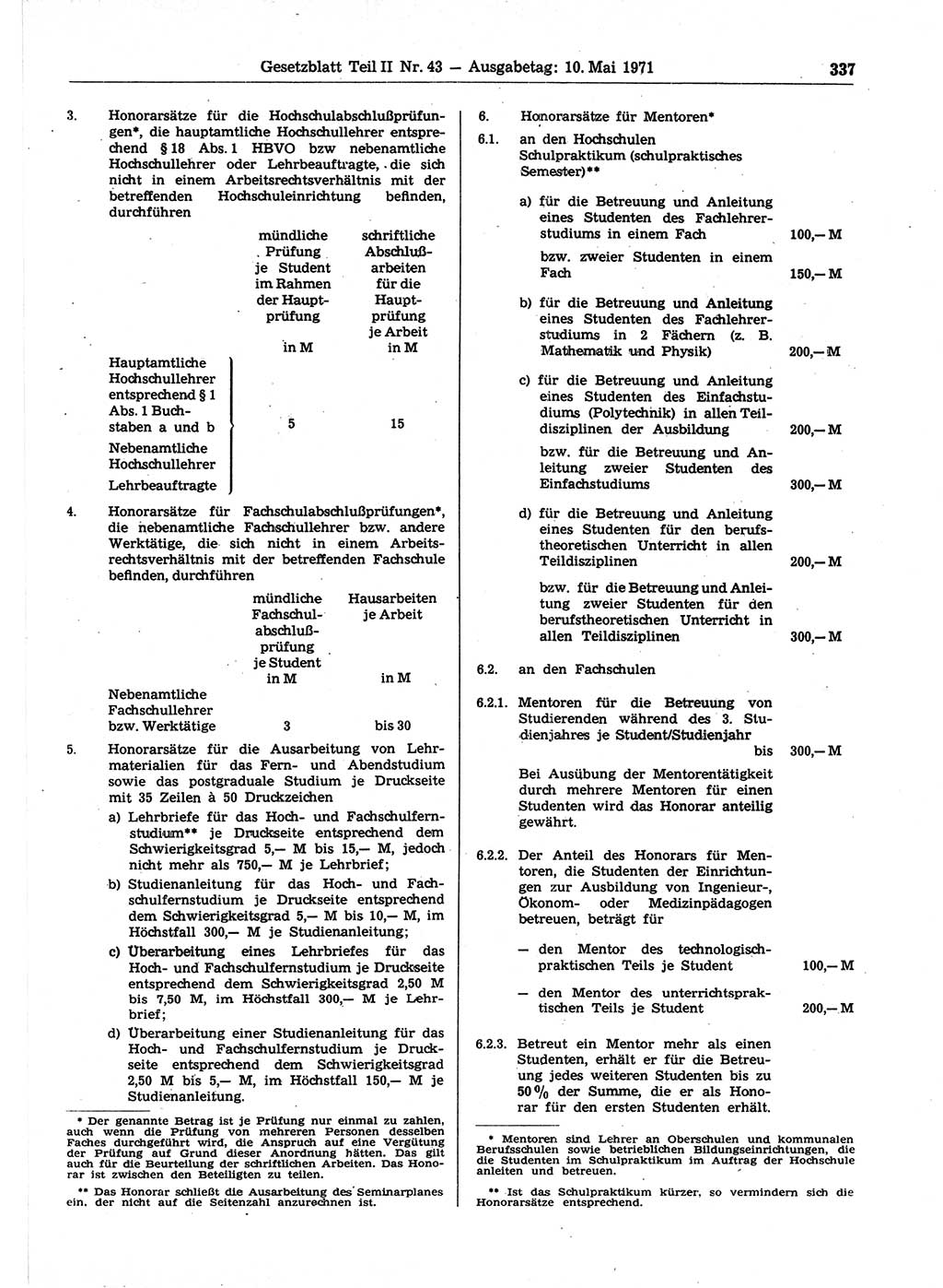 Gesetzblatt (GBl.) der Deutschen Demokratischen Republik (DDR) Teil ⅠⅠ 1971, Seite 337 (GBl. DDR ⅠⅠ 1971, S. 337)