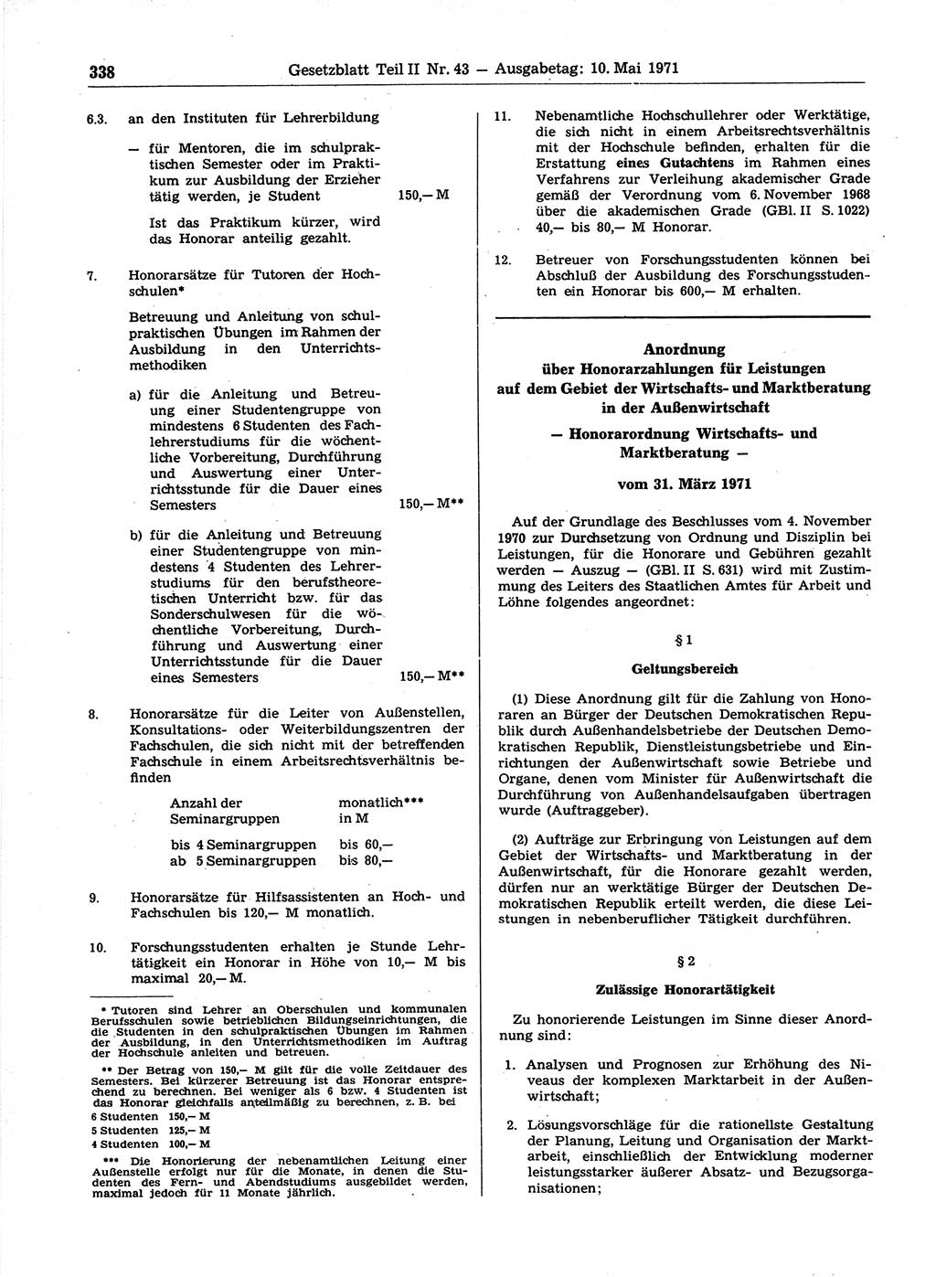 Gesetzblatt (GBl.) der Deutschen Demokratischen Republik (DDR) Teil ⅠⅠ 1971, Seite 338 (GBl. DDR ⅠⅠ 1971, S. 338)