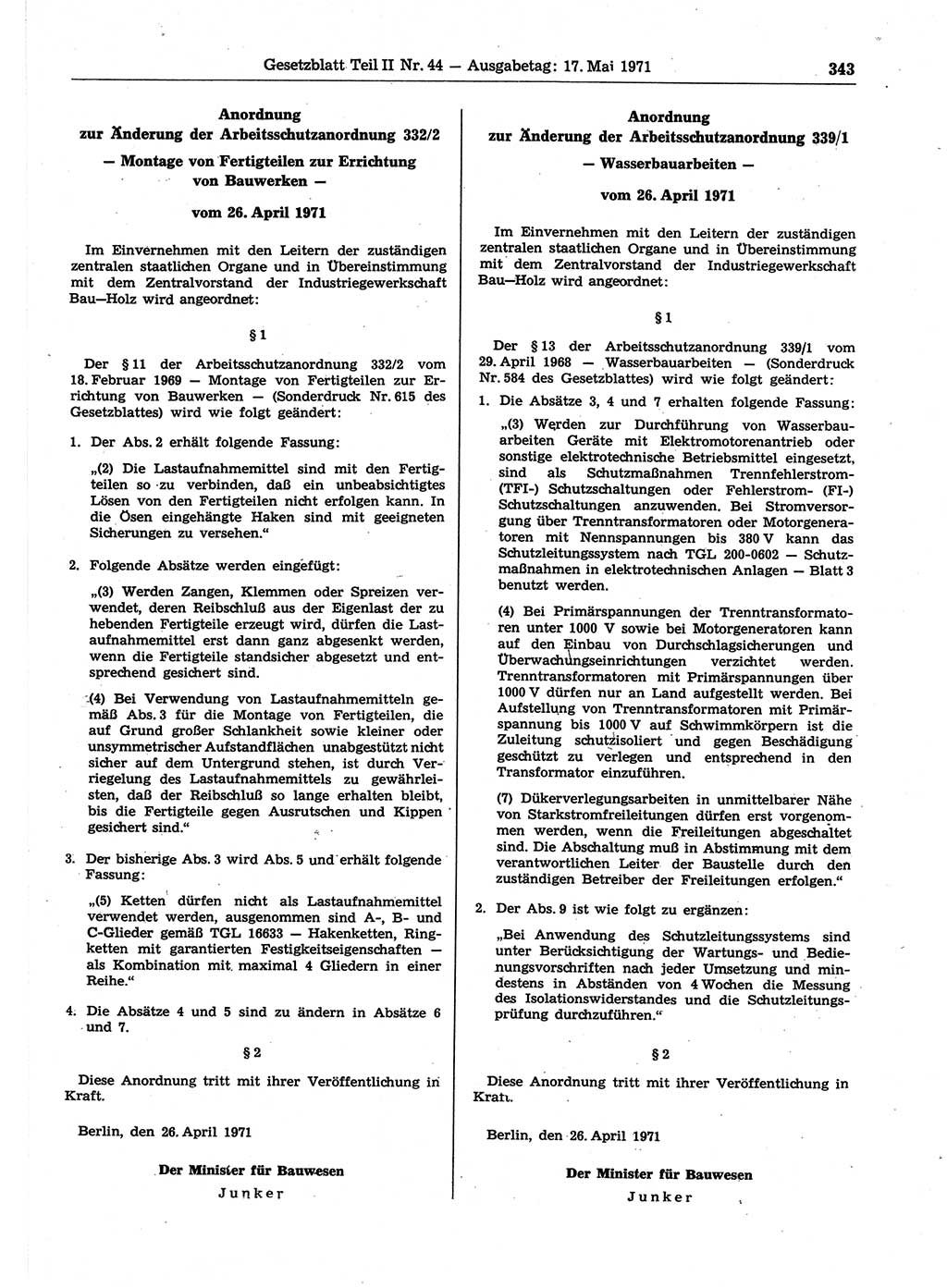 Gesetzblatt (GBl.) der Deutschen Demokratischen Republik (DDR) Teil ⅠⅠ 1971, Seite 343 (GBl. DDR ⅠⅠ 1971, S. 343)