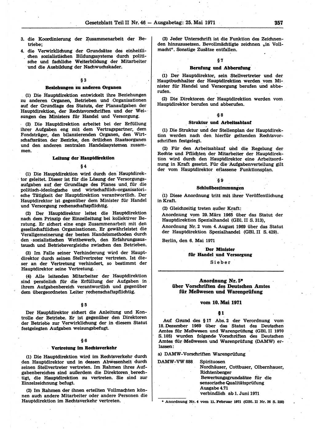 Gesetzblatt (GBl.) der Deutschen Demokratischen Republik (DDR) Teil ⅠⅠ 1971, Seite 357 (GBl. DDR ⅠⅠ 1971, S. 357)