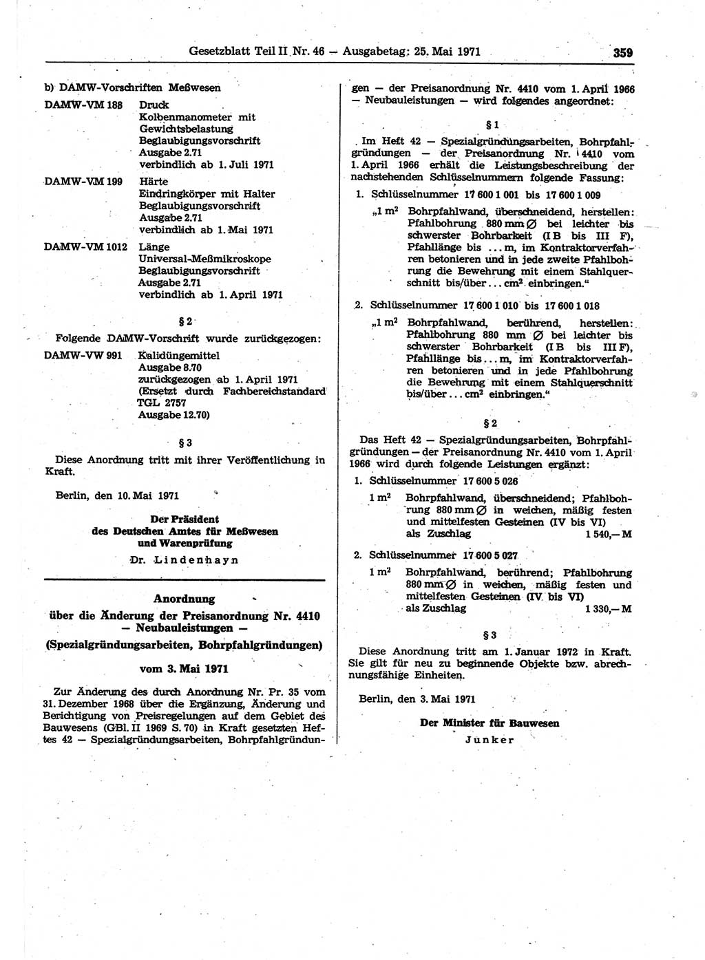 Gesetzblatt (GBl.) der Deutschen Demokratischen Republik (DDR) Teil ⅠⅠ 1971, Seite 359 (GBl. DDR ⅠⅠ 1971, S. 359)