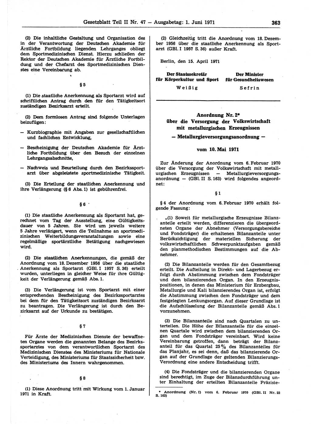 Gesetzblatt (GBl.) der Deutschen Demokratischen Republik (DDR) Teil ⅠⅠ 1971, Seite 363 (GBl. DDR ⅠⅠ 1971, S. 363)