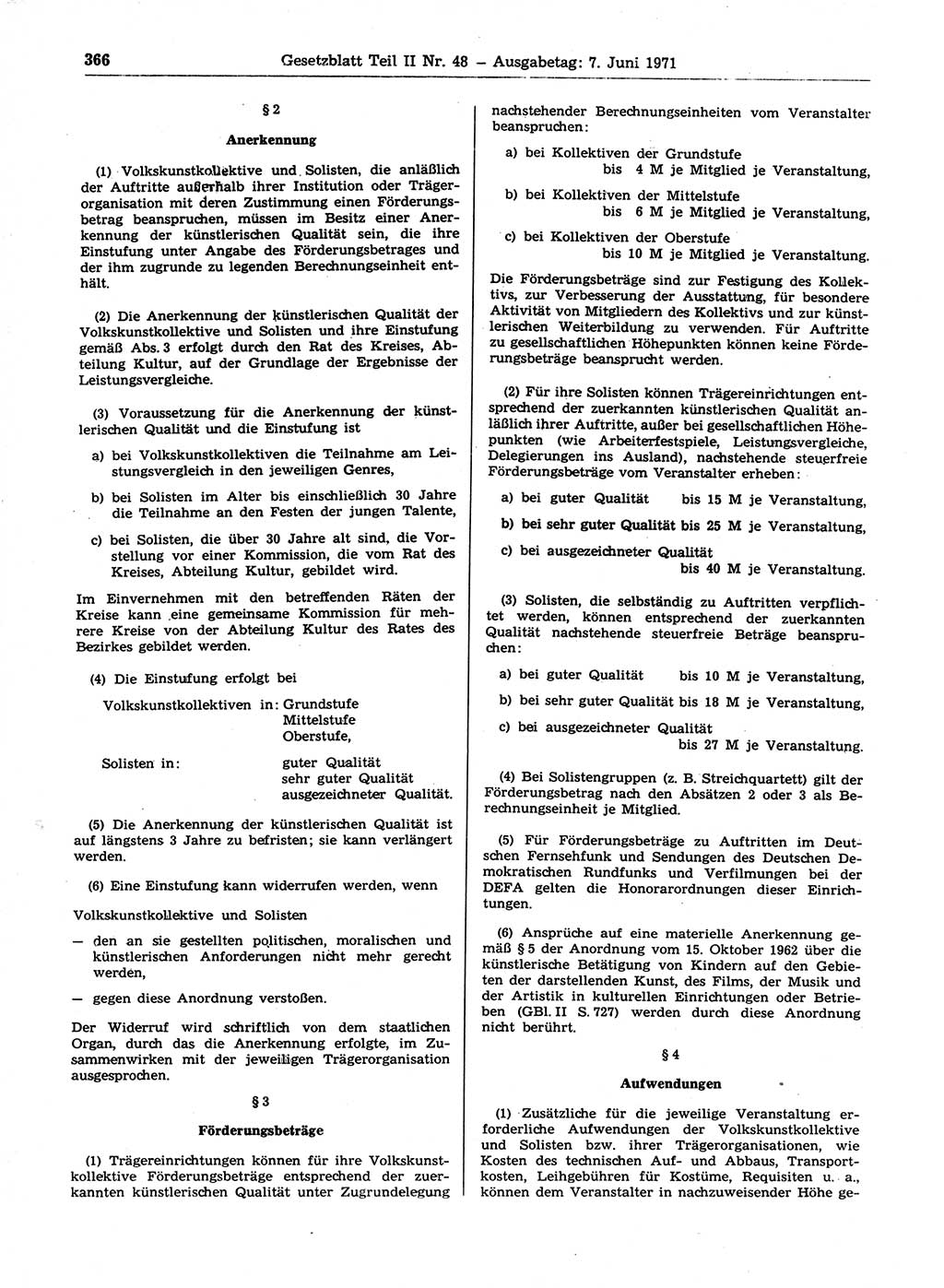 Gesetzblatt (GBl.) der Deutschen Demokratischen Republik (DDR) Teil ⅠⅠ 1971, Seite 366 (GBl. DDR ⅠⅠ 1971, S. 366)