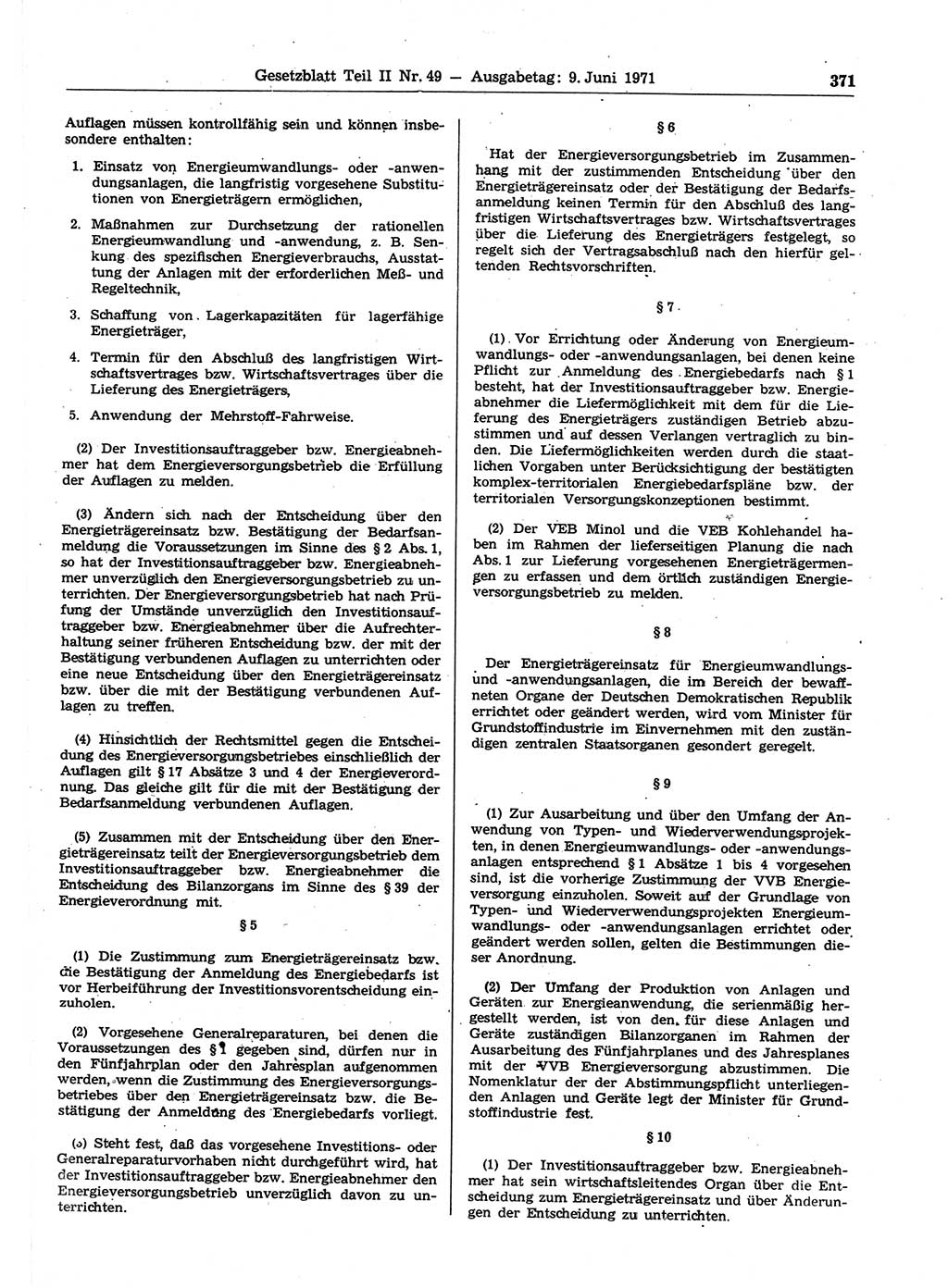 Gesetzblatt (GBl.) der Deutschen Demokratischen Republik (DDR) Teil ⅠⅠ 1971, Seite 371 (GBl. DDR ⅠⅠ 1971, S. 371)