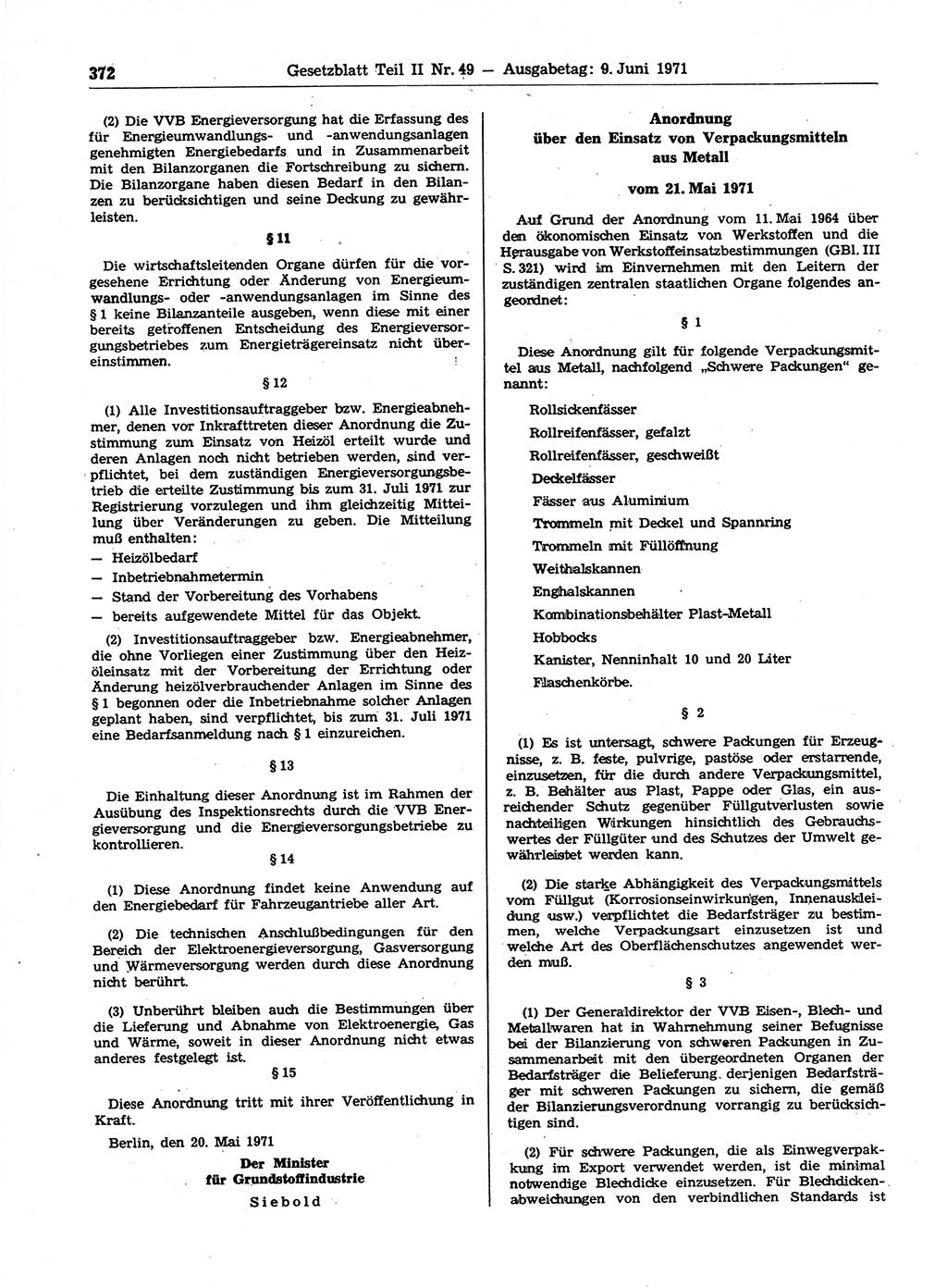Gesetzblatt (GBl.) der Deutschen Demokratischen Republik (DDR) Teil ⅠⅠ 1971, Seite 372 (GBl. DDR ⅠⅠ 1971, S. 372)