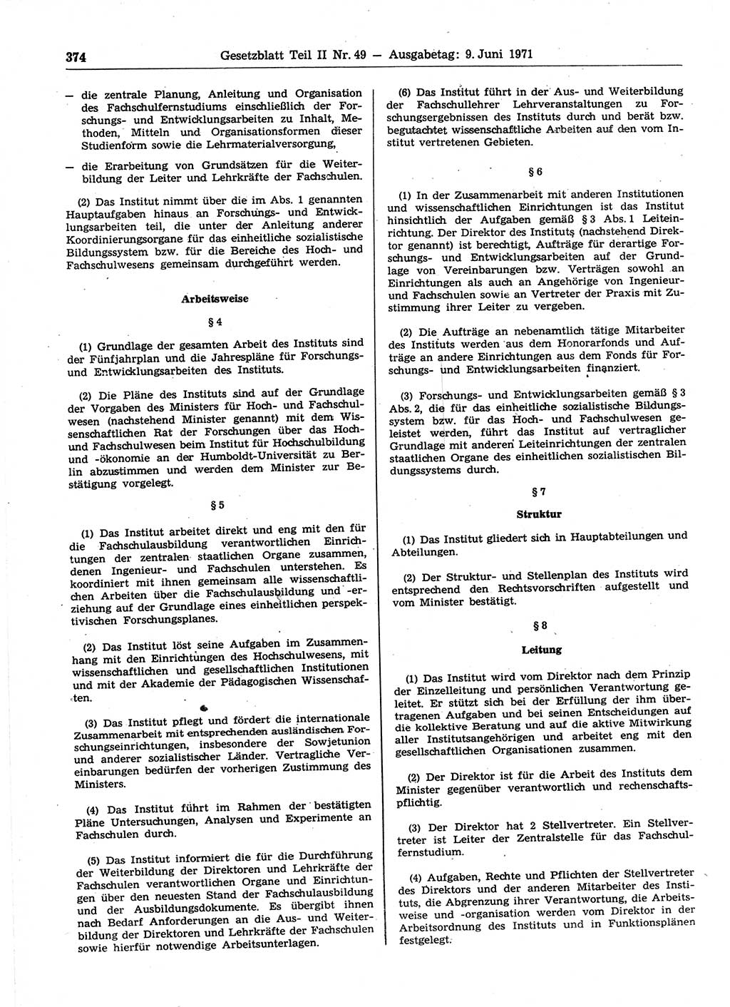 Gesetzblatt (GBl.) der Deutschen Demokratischen Republik (DDR) Teil ⅠⅠ 1971, Seite 374 (GBl. DDR ⅠⅠ 1971, S. 374)