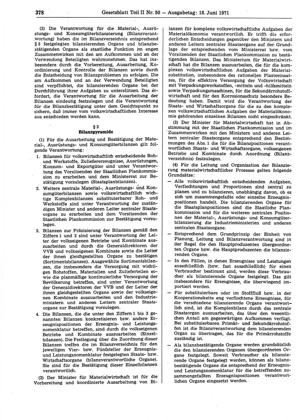 Gesetzblatt (GBl.) der Deutschen Demokratischen Republik (DDR) Teil ⅠⅠ 1971, Seite 378 (GBl. DDR ⅠⅠ 1971, S. 378)
