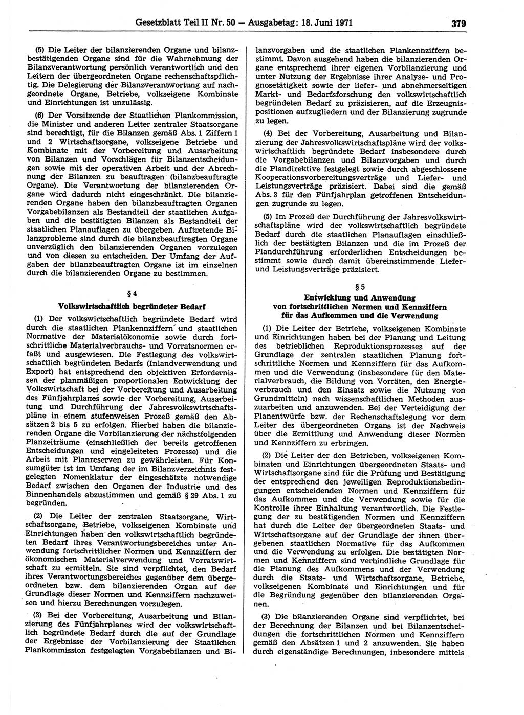 Gesetzblatt (GBl.) der Deutschen Demokratischen Republik (DDR) Teil ⅠⅠ 1971, Seite 379 (GBl. DDR ⅠⅠ 1971, S. 379)