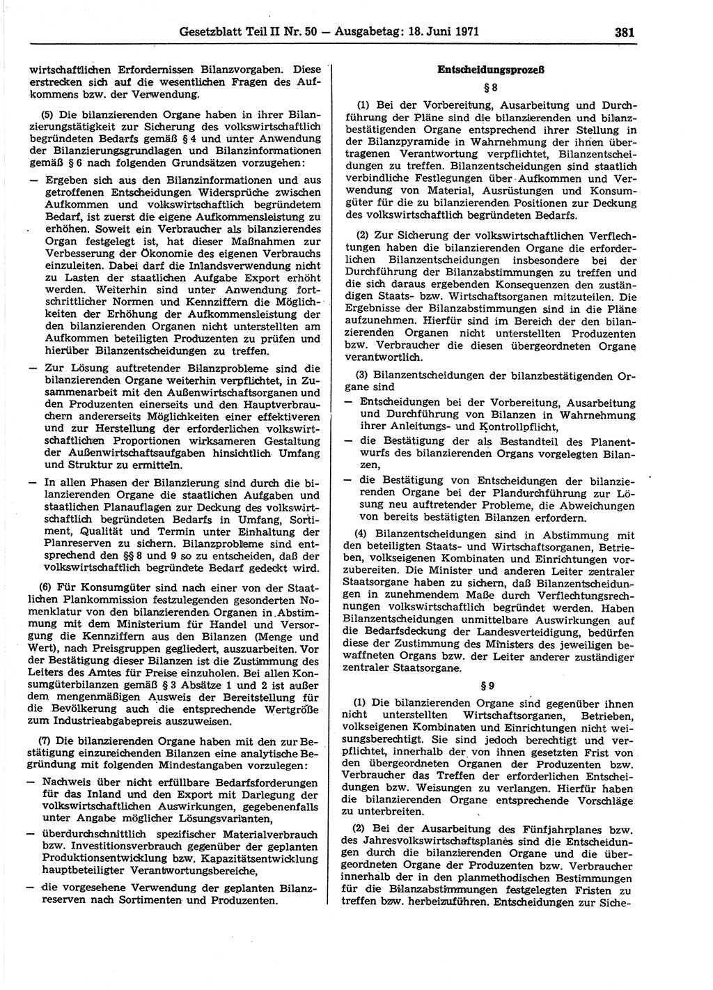 Gesetzblatt (GBl.) der Deutschen Demokratischen Republik (DDR) Teil ⅠⅠ 1971, Seite 381 (GBl. DDR ⅠⅠ 1971, S. 381)