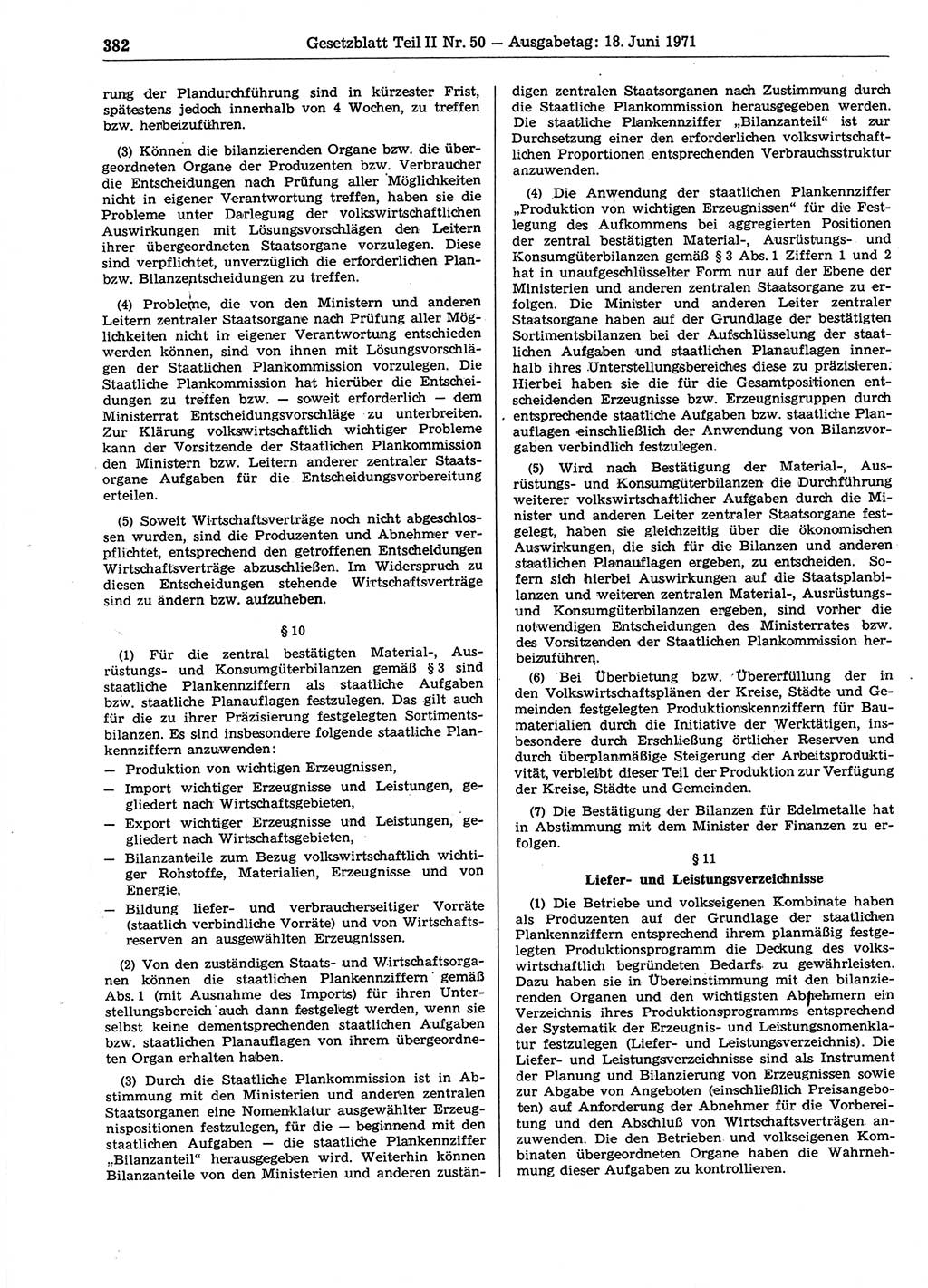 Gesetzblatt (GBl.) der Deutschen Demokratischen Republik (DDR) Teil ⅠⅠ 1971, Seite 382 (GBl. DDR ⅠⅠ 1971, S. 382)
