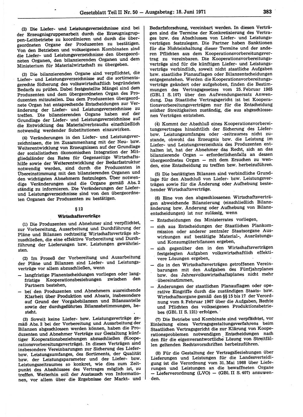 Gesetzblatt (GBl.) der Deutschen Demokratischen Republik (DDR) Teil ⅠⅠ 1971, Seite 383 (GBl. DDR ⅠⅠ 1971, S. 383)