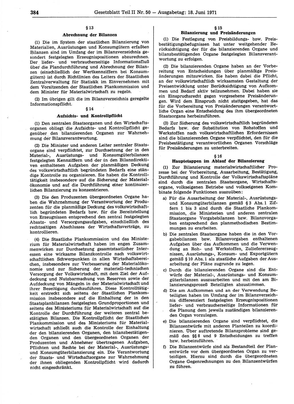 Gesetzblatt (GBl.) der Deutschen Demokratischen Republik (DDR) Teil ⅠⅠ 1971, Seite 384 (GBl. DDR ⅠⅠ 1971, S. 384)