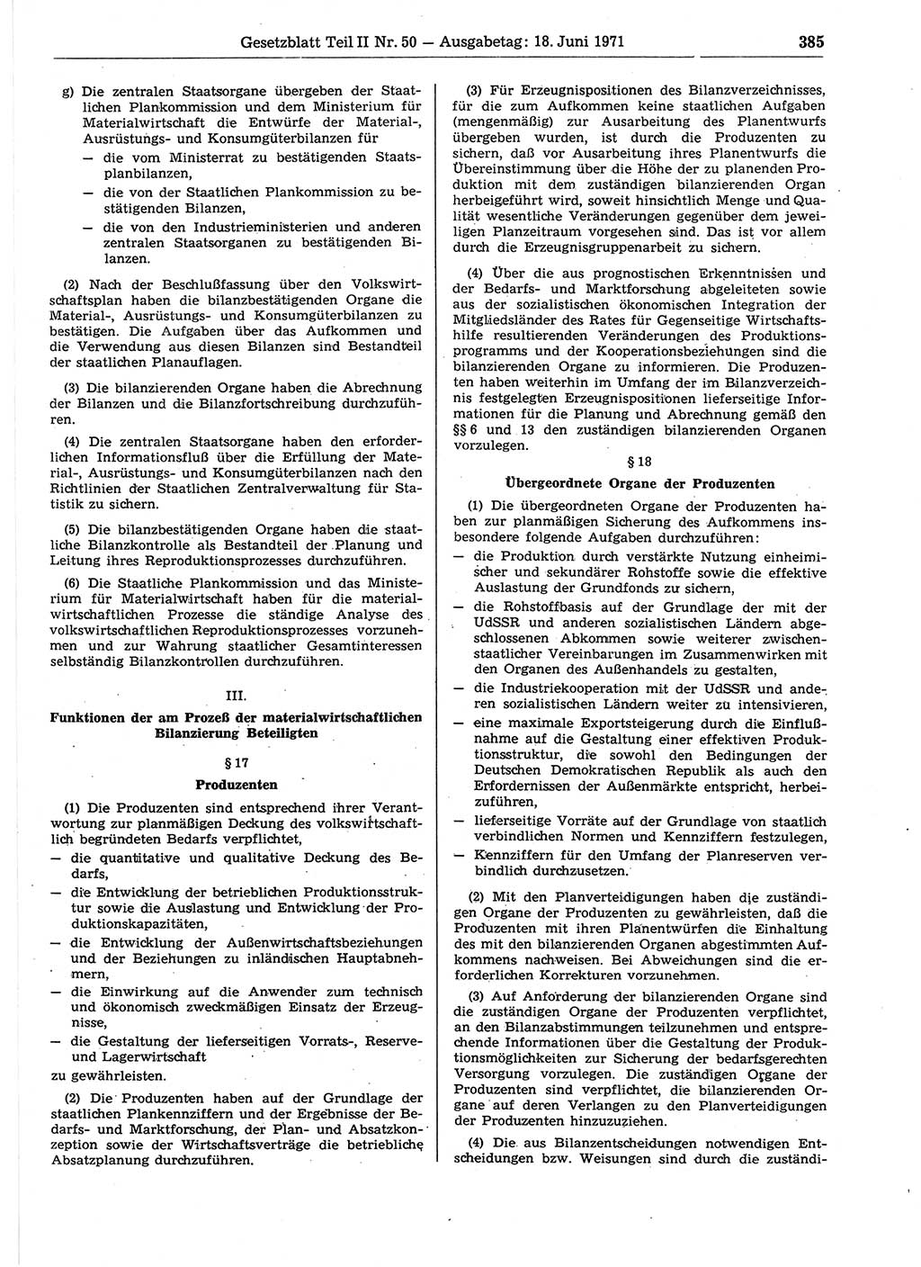 Gesetzblatt (GBl.) der Deutschen Demokratischen Republik (DDR) Teil ⅠⅠ 1971, Seite 385 (GBl. DDR ⅠⅠ 1971, S. 385)
