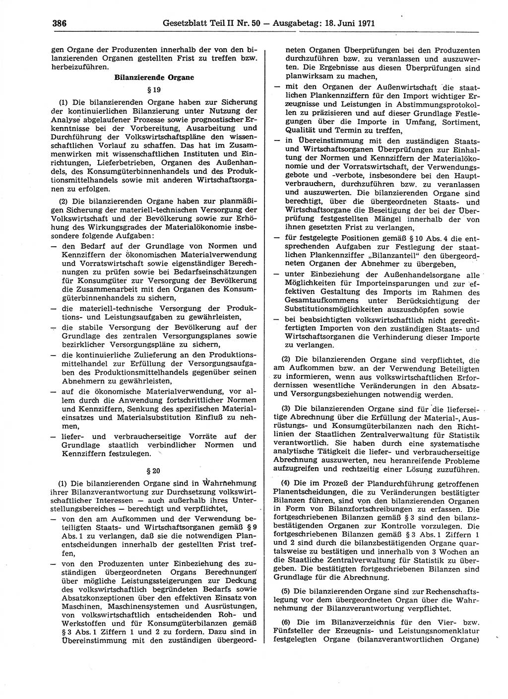 Gesetzblatt (GBl.) der Deutschen Demokratischen Republik (DDR) Teil ⅠⅠ 1971, Seite 386 (GBl. DDR ⅠⅠ 1971, S. 386)